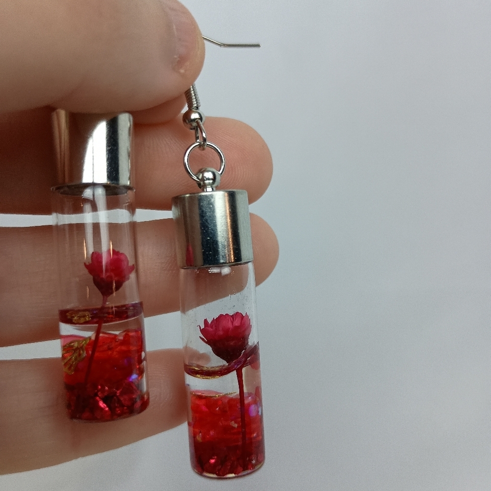 Handcrafted Barbiecore Elegant Red Floral Gift‎ Earrings (#0287)